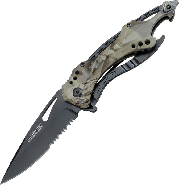 Tac Force Linerlock A/O Gray Camo Aluminum Handle Serrated Folding Knife 705GC