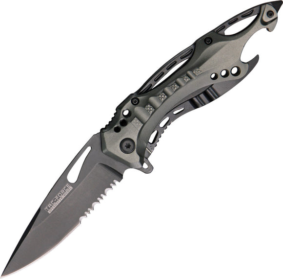 Tac Force Linerlock A/O Gun Metal Gray & Blk Aluminum Handle Folding Knife 705GY