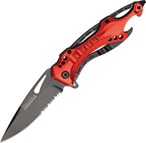 Tac Force Fire Fighter Linerlock A/O Red & Black Handle Folding Knife 705RD