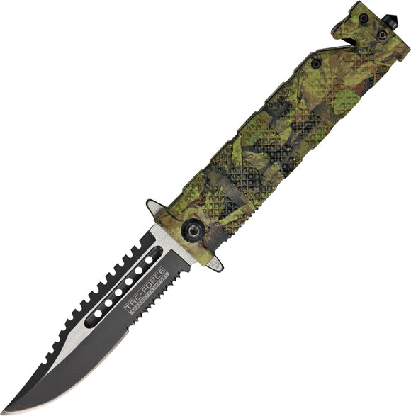 Tac Force Knurled Rescue Linerlock A/O Jungle Camo Handle Folding Knife 710JC