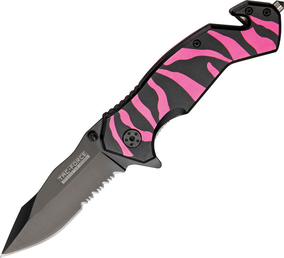Tac Force Zebra Black & Pink Stripe Handle Rescue Linerlock Folding Knife 714BPK