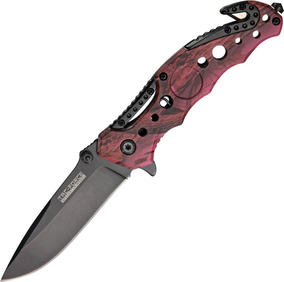 Tac Force Rescue Linerlock A/O Pink Camo Handle Belt Cutter Folding Knife 723PC
