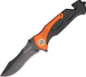 Tac Force Large Rescue Linerlock A/O Black & Orange Handle Folding Knife 727EM