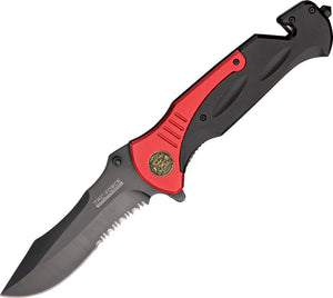 Tac Force Large Rescue Linerlock A/O Black & Red Handle Folding Knife 727FD