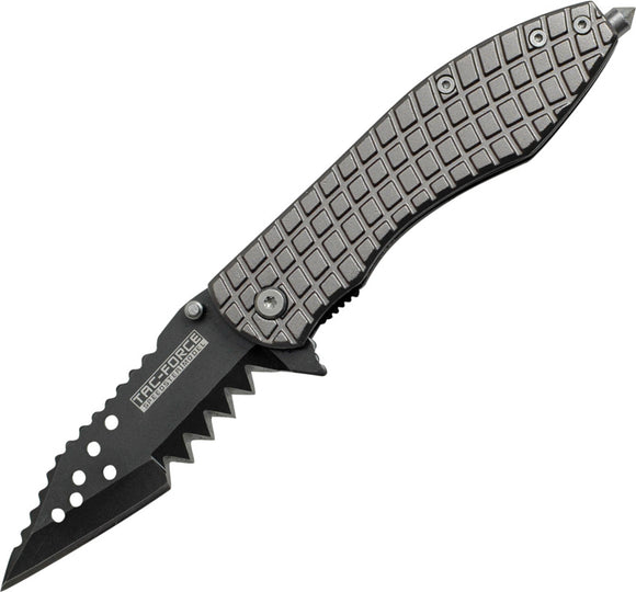 Tac Force Shark Skin Linerlock A/O Gray Aluminum Black Folding Knife 729GYS
