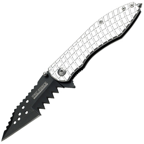 Tac Force Shark Skin Linerlock A/O Silver Aluminum Black Folding Knife 729SL