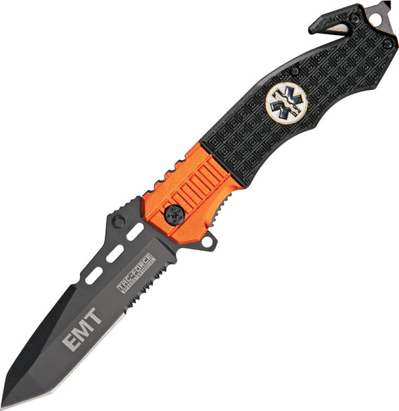 Tac Force EMT Emblem Linerlock A/O Orange & Black Serrated Folding Knife 740EM