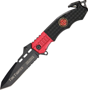 Tac Force Firefighter Emblem Linerlock A/O Blk & Red Handle Folding Knife 740FD