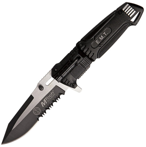 Tac Force EMT Linerlock A/O Black Handle 440 Part Serrated Folding Knife 749EM