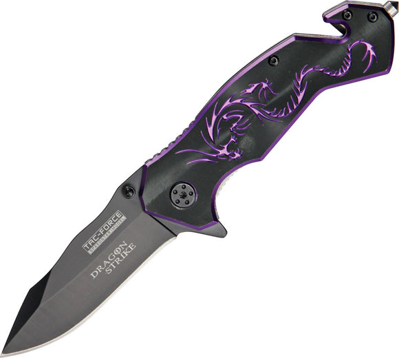 Tac Force Dragon Strike A/O Black & Purple Rescue Linerlock Folding Knife 759BP