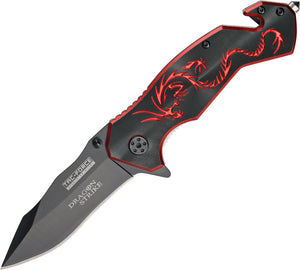 Tac Force Dragon Strike A/O Black & Red Rescue Linerlock Folding Knife 759BR