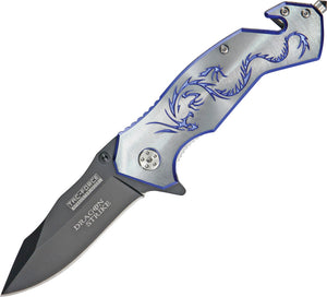 Tac Force Dragon Strike A/O Gray & Blue Rescue Linerlock Folding Knife 759GY