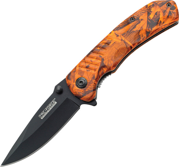 Tac Force Linerlock A/O Orange Camo Handle Black Stainless Folding Knife 764OC