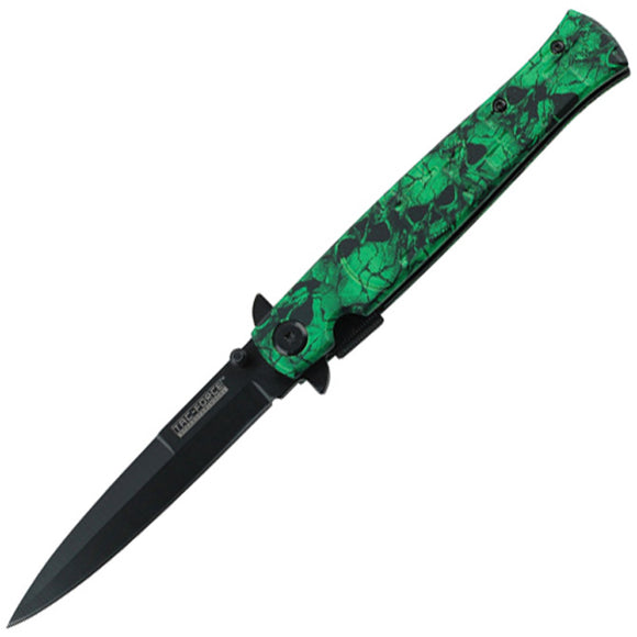 Tac Force Stiletto Linerlock A/O Neon Green & Black Skull Folding Knife 804ZG
