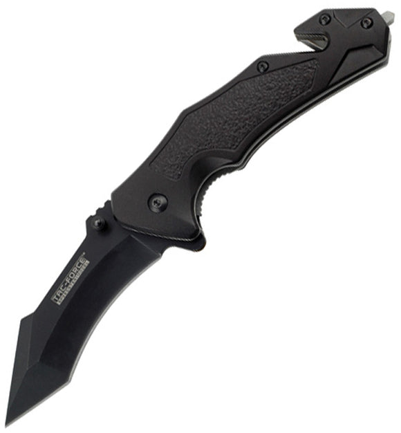 Tac Force Rescue Linerlock A/O Black Aluminum Belt Cutter Folding Knife 810H