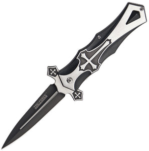 Tac Force Celtic Cross Linerlock Silver & Black Stilleto Folding Knife 817BK