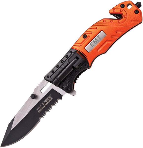 Tac Force EMT Rescue Linerlock A/O Orange & Black Handle Folding Knife 835EM