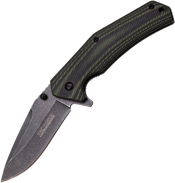 Tac Force Linerlock A/O Black & Green G10 Handle Stonewash Folding Knife 838C