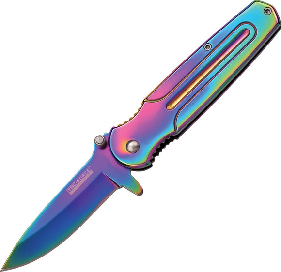 Tac Force Linerlock A/O Rainbow Finish Handle Stainless Folding Knife 843