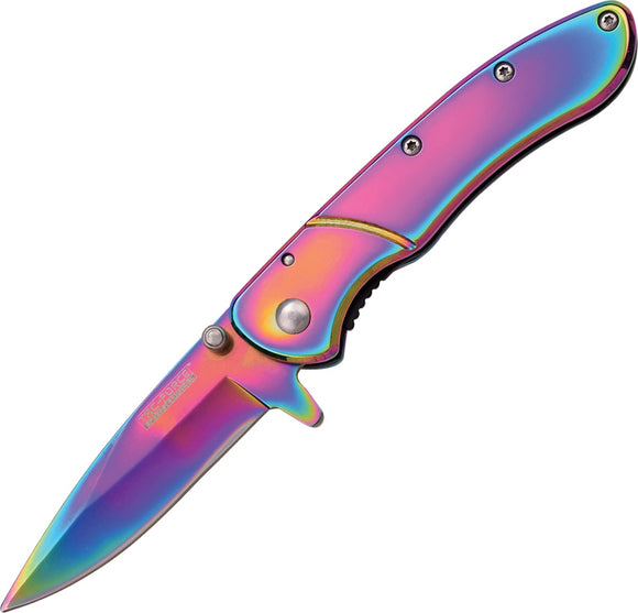 Tac Force Linerlock A/O Rainbow Stainless Handle Folding Blade Knife 845