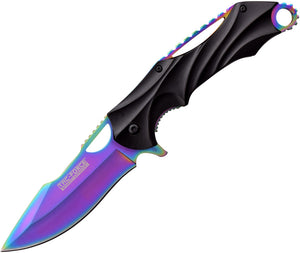 Tac Force Linerlock A/O Black Aluminum Handle Rainbow Finish Folding Knife 858RB