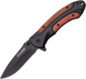 Tac Force Linerlock A/O Black Aluminum w/ Brown Pakkawood  Folding Knife 860