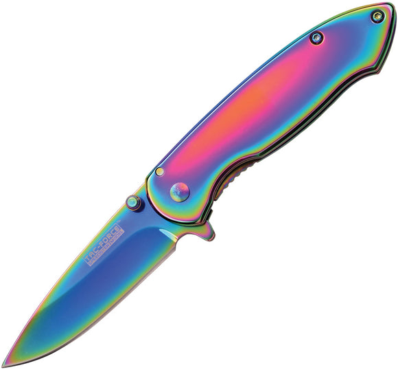 Tac Force Framelock A/O Rainbow Finish Handle Stainless Folding Knife 862RB