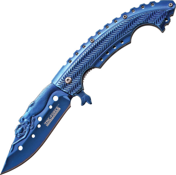 Tac Force Mermaid Linerlock A/O Blue Titanium Handle 440 Folding Knife 864BL