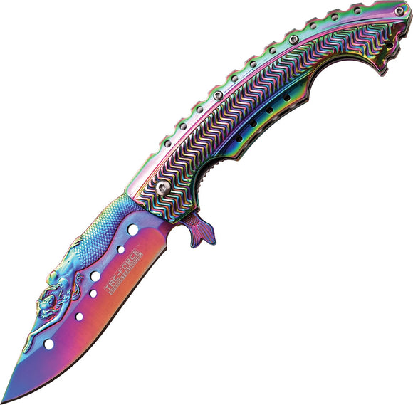 Tac Force Mermaid Linerlock A/O Stainless Rainbow Handle 440 Folding Knife 864RB