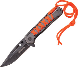 Tac Force Linerlock A/O Black Stonewash Orange Paracord Trim Folding Knife 872OR