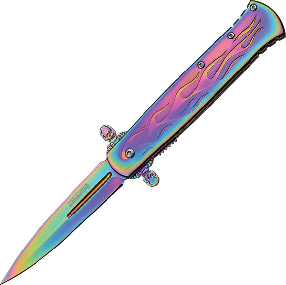Tac Force Stiletto Rainbow Titanium Oxide A/O Linerlock 440 Folding Knife 873RB