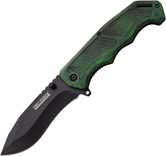 Tac Force Linerlock A/O Green Wood Handle Black Stainless Folding Knife 893GN