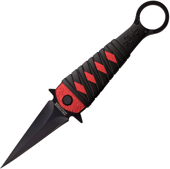 Tac Force Linerlock A/O Black & Red Handle Finger Ring Folding Knife 894BRT