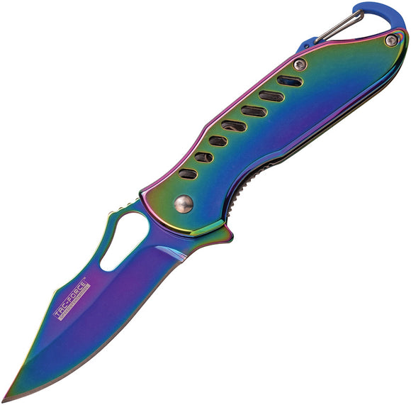 Tac Force Linerlock A/O Mirror Rainbow Ti-Coated Handle Folding Knife 906RB