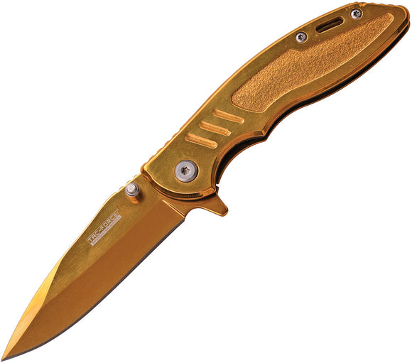 Tac Force Framelock A/O Mirror Gold Ti-Coat Handle Stainless Folding Knife 908GD