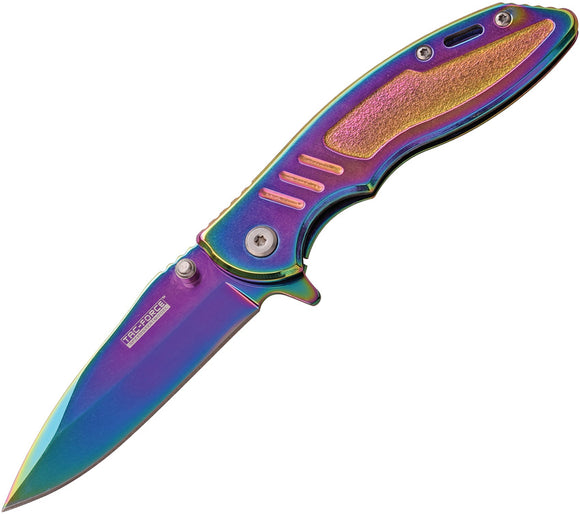 Tac Force Framelock A/O Rainbow Ti-Coated Handle Stainless Folding Knife 908RB