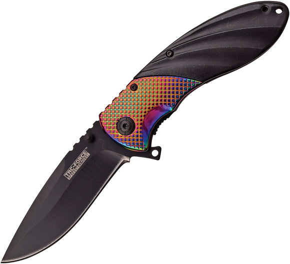 Tac Force Linerlock A/O Black Rainbow Ti-Coated Handle Folding Knife 911BR