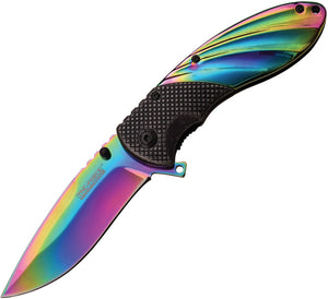 Tac Force Linerlock A/O Black & Rainbow Ti-Coated Handle Folding Knife 911RB