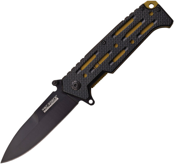 Tac Force Linerlock A/O Gold Liners Black Aluminum Handle Folding Knife 912GD