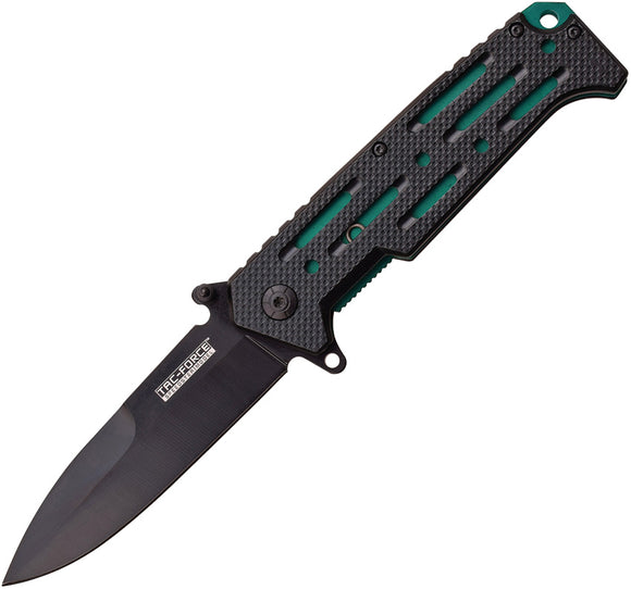 Tac Force Linerlock A/O Black Aluminum Green Liner Stainless Folding Knife 912GN