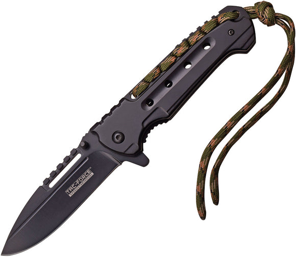 Tac Force Linerlock A/O Black Stainless Handle w/ Paracord Folding Knife 921CC