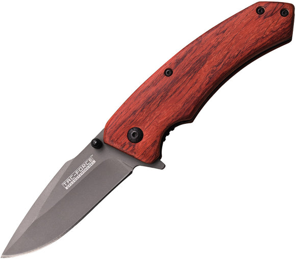 Tac Force Brown Wood Handle A/O Linerlock Titanium Finish Folding Knife 922