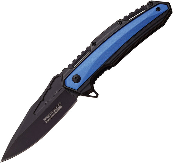 Tac Force Linerlock A/O Black Aluminum Blue Handle Stainless Folding Knife 930BL