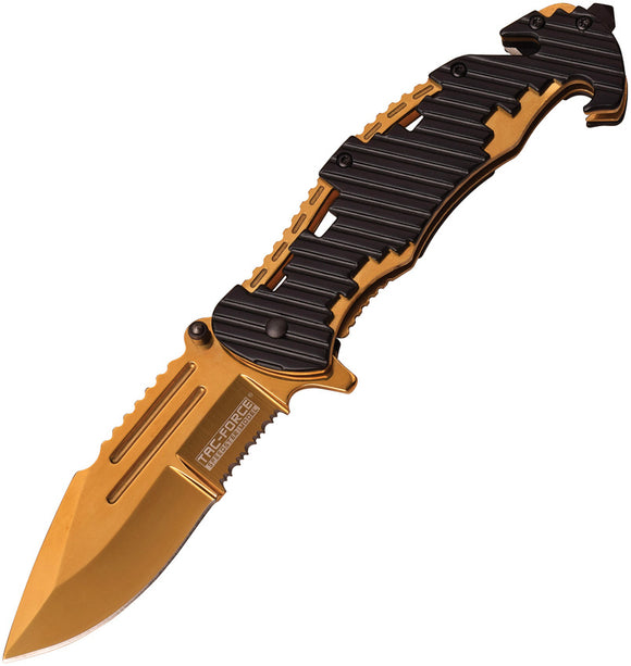 Tac Force Linerlock A/O Gold Ti-Coated Serrated Stainless Folding Knife 932BG
