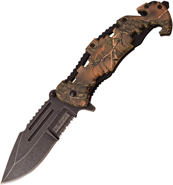 Tac Force Linerlock A/O Camo ABS Handle Black Part Serrated Folding Knife 932CA