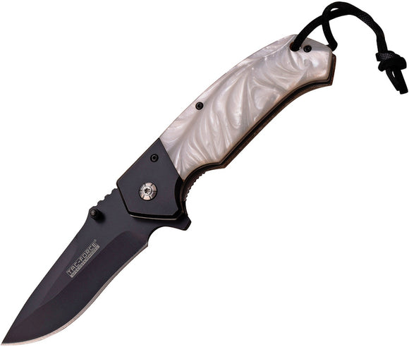 Tac Force Linerlock A/O White Pearl Resin Handle Black Folding Blade Knife 937WP