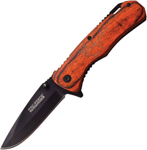 Tac Force Linerlock A/O Brown Pakkawood Elk Handle Black Folding Knife 939EK