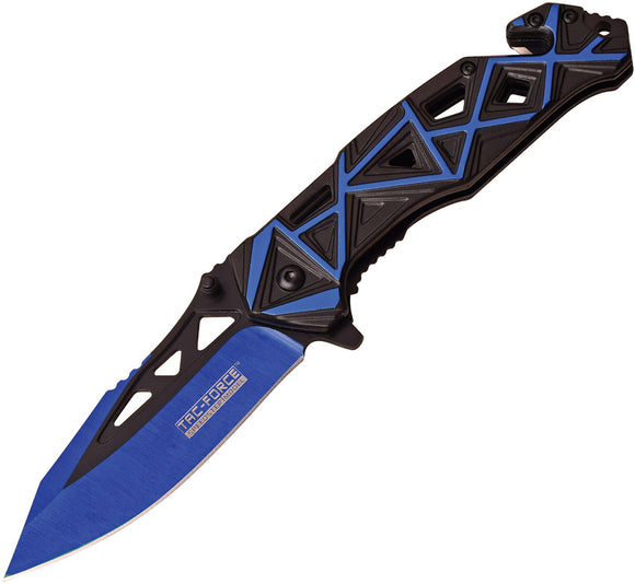 Tac Force Linerlock A/O Two Tone Black Blue Aluminum Handle Folding Knife 940BL