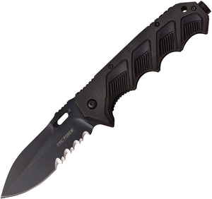 Tac Force Linerlock A/O Black Rubber Handle Folding Part Serrated Knife 942BK