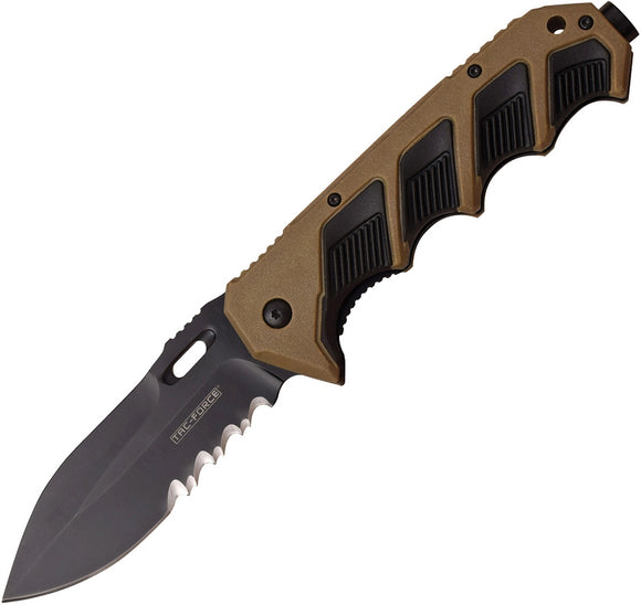 Tac Force Linerlock A/O Tan & Black Handle Glass Breaker Folding Knife 942BT